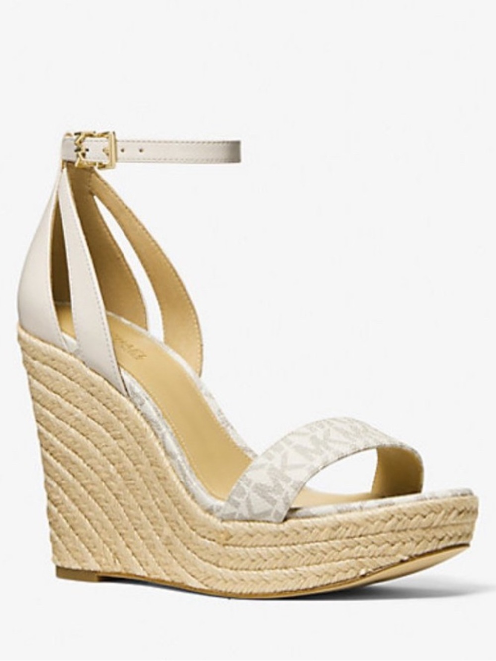 Michael Kors Cream Logo Espadrille Wedge Sandals